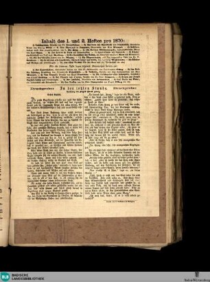 Karlsruher Tagblatt, Inhalt des 1. und 2. Heftes pro 1870