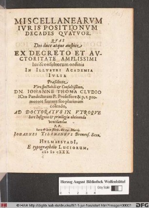 Miscellanearum Iuris Positionum Decades Quatuor