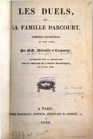 Les duels, ou la famille Darcourt : Comédie-Vaudeville en 2 actes