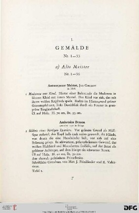 I. Gemälde (Nr. 1-55)