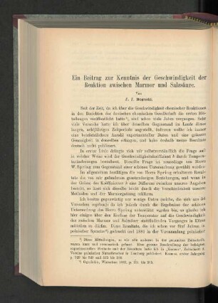 Ein Beitrag zur Kenntnis der Geschwindigkeit der Reaktion zwischen Marmor und Salzsäure.