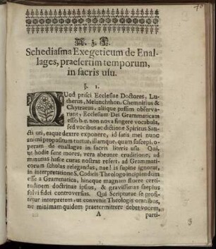 Schediasma Exegeticum de Enallages, praesertim temporum, in sacris usu.
