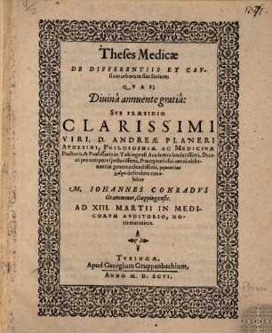 Theses Medicae De Differentiis Et Causis morborum similarium