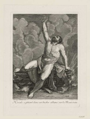 Hercule se jettant dans un bucher allumé sur le Mont Oeta, Blatt 4 der Folge "Vier Drucke nach Guido Reni"