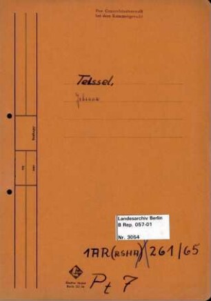 Personenheft Johanna Tessel (* 31.07.1906), Fernsprecherin