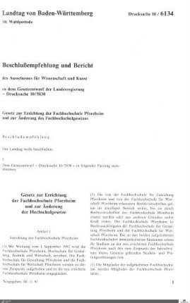 Gesetz zur Errichtung der Fachhochschule Pforzheim