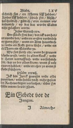 Ein Gebedt vor de Jungen.
