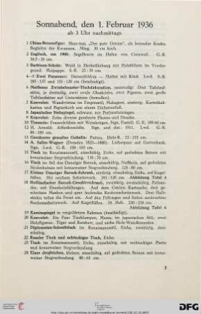 Sonnabend, den 1. Februar 1936, ab 3 Uhr nachmittags (Nr. 1-364)