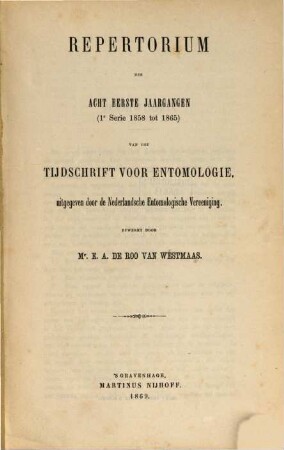Tijdschrift voor entomologie. [8,a]