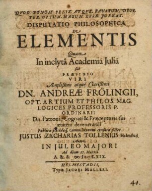 Disputatio Philosophica De Elementis