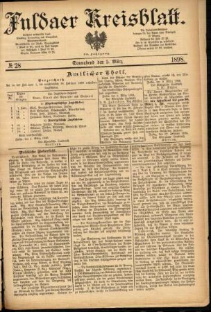 Erste Ausgabe vom Samstag, den 05. März 1898.