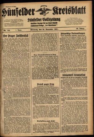 Erste Ausgabe vom Mittwoch, den 28. November 1934.