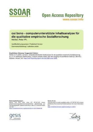 cui bono - computerunterstützte Inhaltsanalyse für die qualitative empirische Sozialforschung