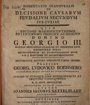 Dissertatio inauguralis de decisione causarum feudalium secundum ius curiae