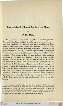 W. Max Müller, Das phönikische Rezept des Papyrus Ebers