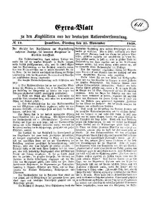 Extra=Blatt zu den Flugblättern aus der deutschen Nationalversammlung. N[umer]o 11.