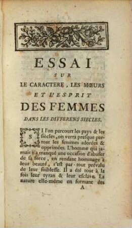 Essai Sur Le Caractère, Les Moeurs Et L'Esprit Des Femmes Dans Les Différens Siècles