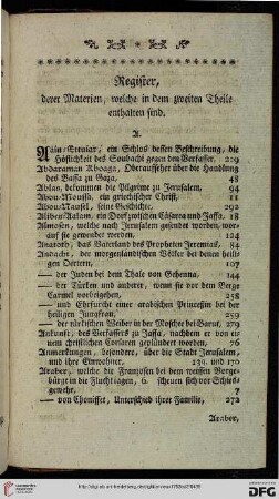 Register, derer Materien, welche in dem zweiten Theile enthalten sind