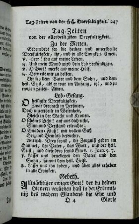 Tag-Zeiten von der allerheiligsten Dreyfaltigkeit