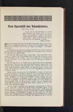 Vom Sprechstil des Schauspielers. Von Karl Vogt.