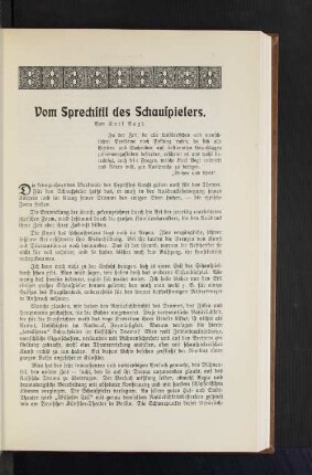 Vom Sprechstil des Schauspielers. Von Karl Vogt.