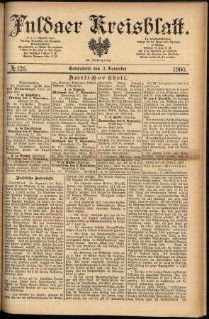 Erste Ausgabe vom Samstag, den 03. November 1900.