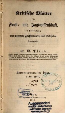 Kritische Blätter für Forst- und Jagdwissenschaft. 28. 1850