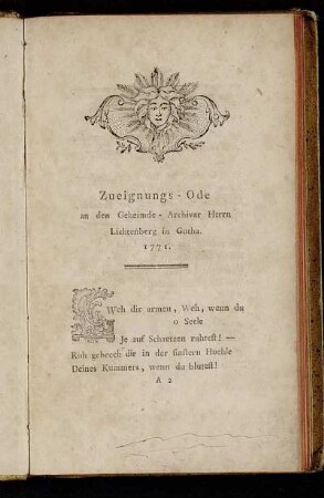 Zueignungs-Ode an den Geheimde-Archivar Herrn Lichtenberg in Gotha.