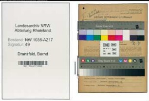 Entnazifizierung Bernd Dransfeld , geb. 18.04.1914 (Kaufmann)