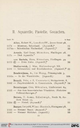II. Aquarelle, Pastelle, Gouachen (Nr. 1174 - 1314)