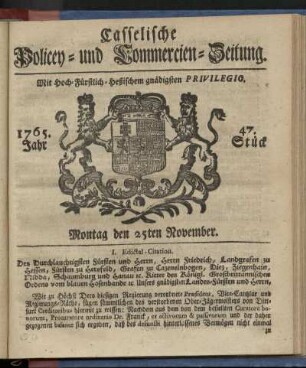 47. Stueck, Montag den 25ten November 1765