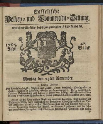 47. Stueck, Montag den 25ten November 1765