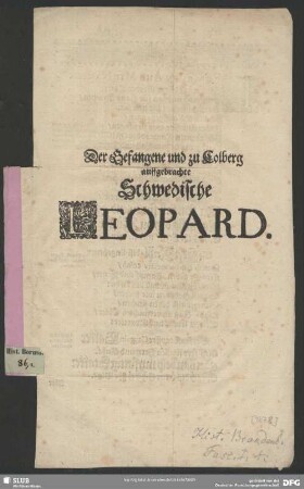Der Gefangene und zu Colberg auffgebrachte Schwedische Leopard