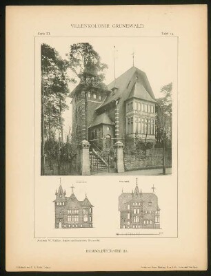Villa Humboldtstraße, Berlin-Grunewald: Ansichten (aus: Die Villenkolonie Grunewald, hrsg. von Egon Hessling, Berlin 1903)