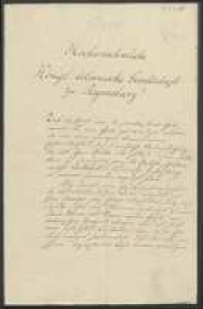 Brief von August Emanuel Fürnrohr an Regensburgische Botanische Gesellschaft