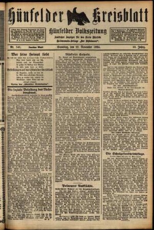 Zweite Ausgabe vom Samstag, den 22. November 1924.