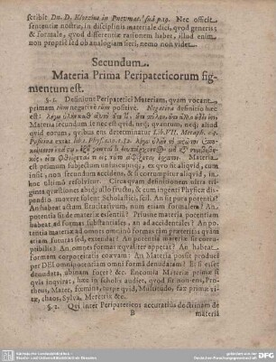 Secundum. Materia Prima Peripateticorum fignientum est.