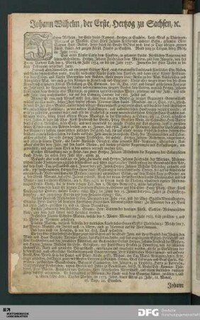 Johann Wilhelm, der Erste, Hertzog zu Sachsen, etc.