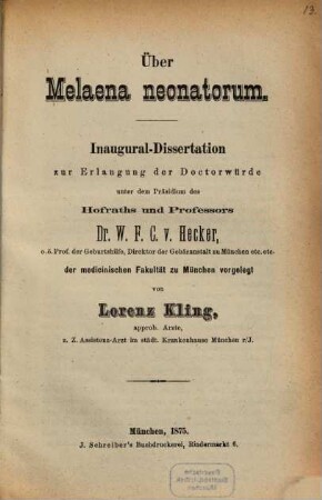 Über Melaena neonatorum : Inaug. Diss.