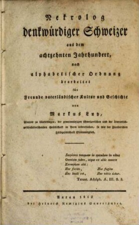 Nekrolog denkwürdiger Schweizer aus dem achtzehnten Jahrhundert