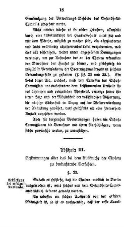 Abschnitt III. Bestimmungen über das bei dem Ausbruche der Cholera zu beobachtende Verfahren
