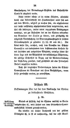 Abschnitt III. Bestimmungen über das bei dem Ausbruche der Cholera zu beobachtende Verfahren