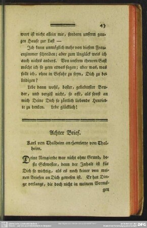 Achter Brief. Karl von Thalheim an Henriette von Thalheim