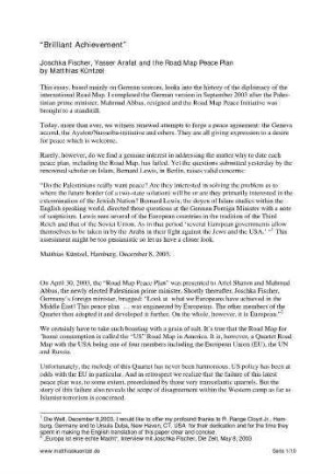 Brilliant achievement : Joschka Fischer, Yasser Arafat and the road map peace plan