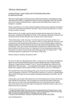 Brilliant achievement : Joschka Fischer, Yasser Arafat and the road map peace plan