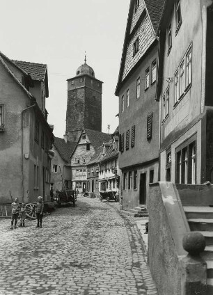 Lohr, Ort : Lohr. Ortsansicht mit Stadtturm von Westen