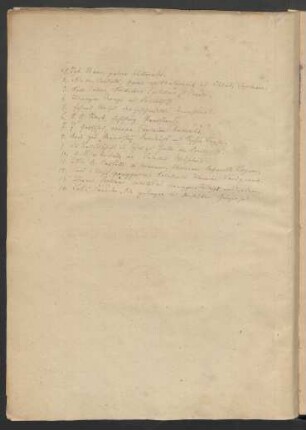 Handschriftliches Inhaltsverzeichnis