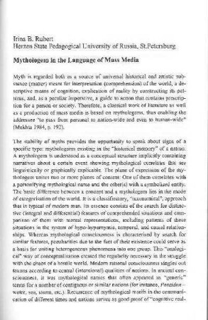 Mythologem in the language of mass media
