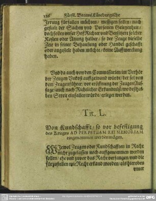 Tit. L. Von Kundschafft, so vor befestigung des Krieges Ad Perpetuam Rei Memoriam eingenommen werden mögen