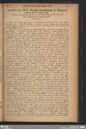 Protokoll der XXVI. Wanderversammlung in Hannover
